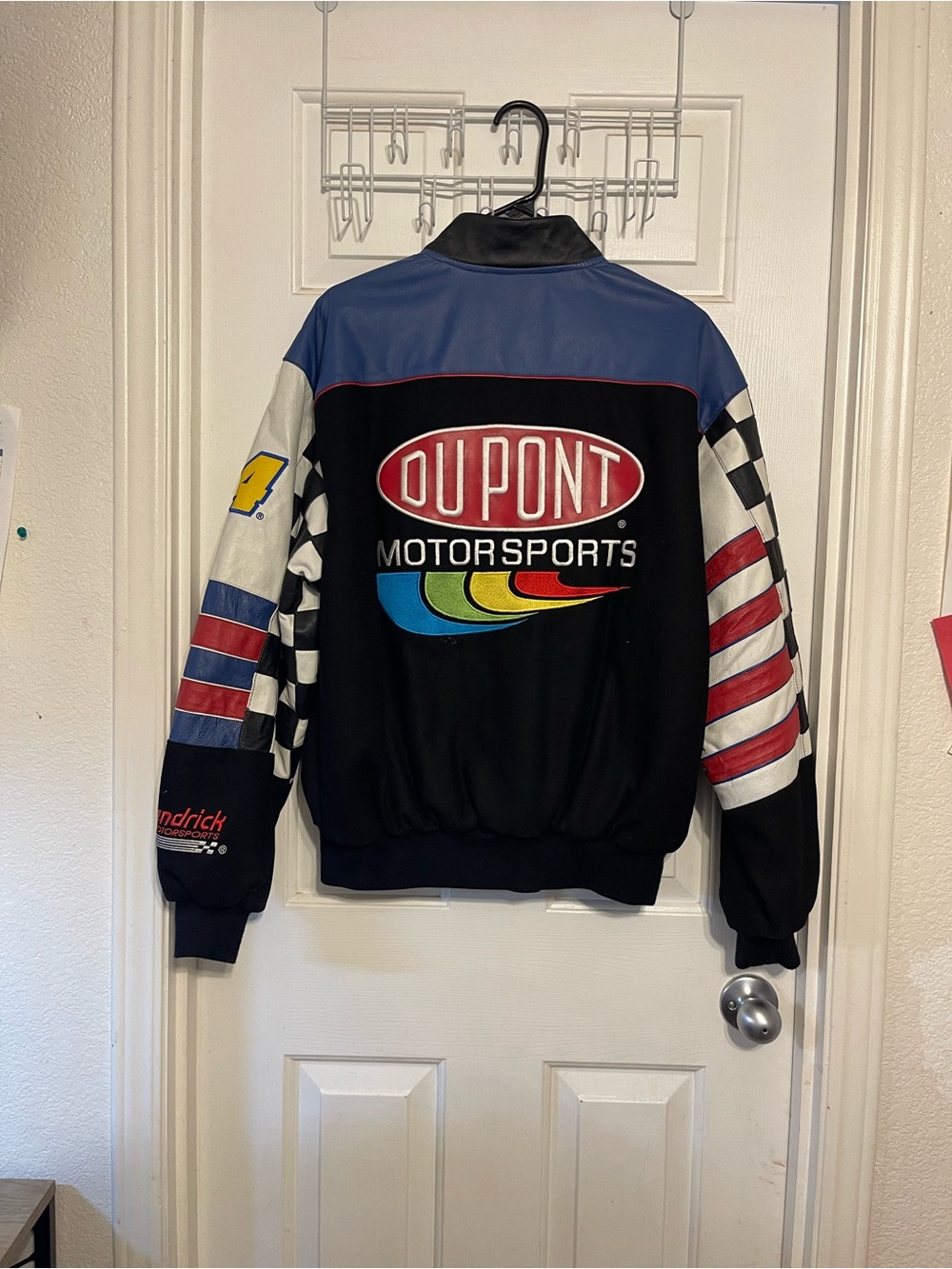 DuPont Motorsports Racing Jacket - Black with Blue, Red, White Accents vtg